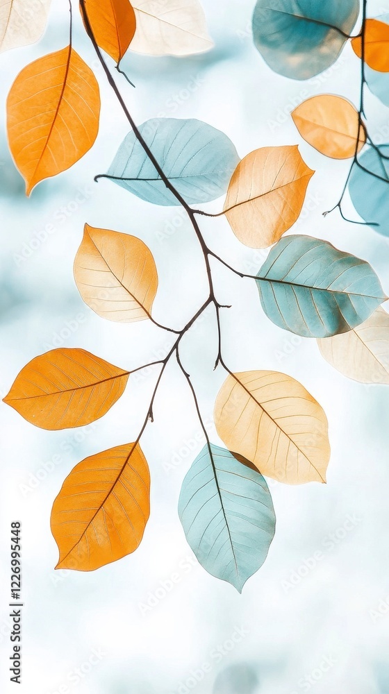 Obraz premium Serene Autumn Leaves in Muted Golds and Blues