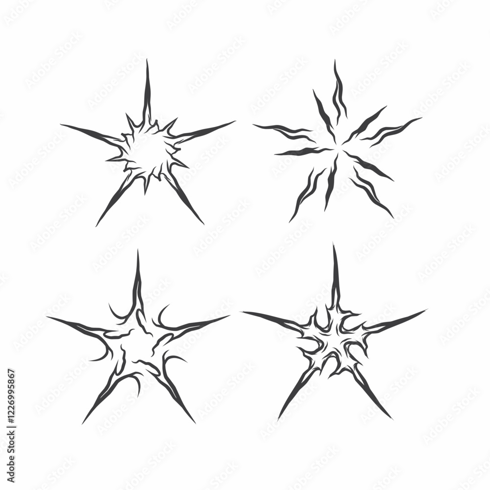 Obraz premium set of tribal starburst elements with sharp, abstract edges. Ideal for tattoo designs, logos, and graphic decorations