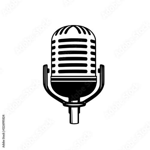 Vintage Microphone Illustration: Retro Audio Recording Equipment, Podcast, Radio Broadcasting, Communication Technology Icon