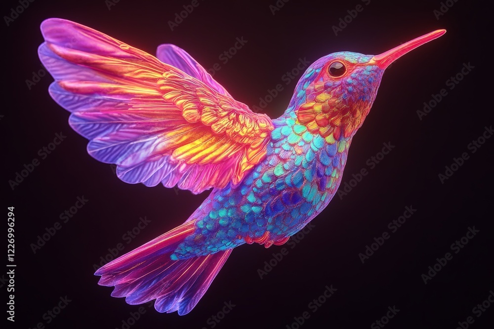 Obraz premium Vibrant hummingbird hovering in mid-air with colorful plumage