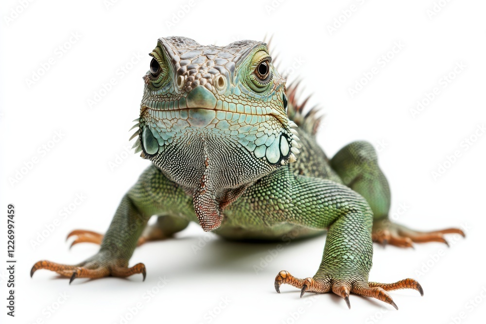 Fototapeta premium Green iguana close-up, vibrant scales.