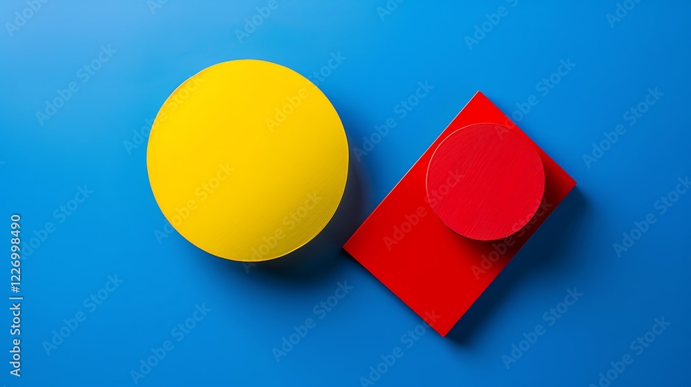 Bright blue background with a vibrant yellow circle and red square overlapping. Bright blue background with a vibrant yellow circle and red square overlapping.