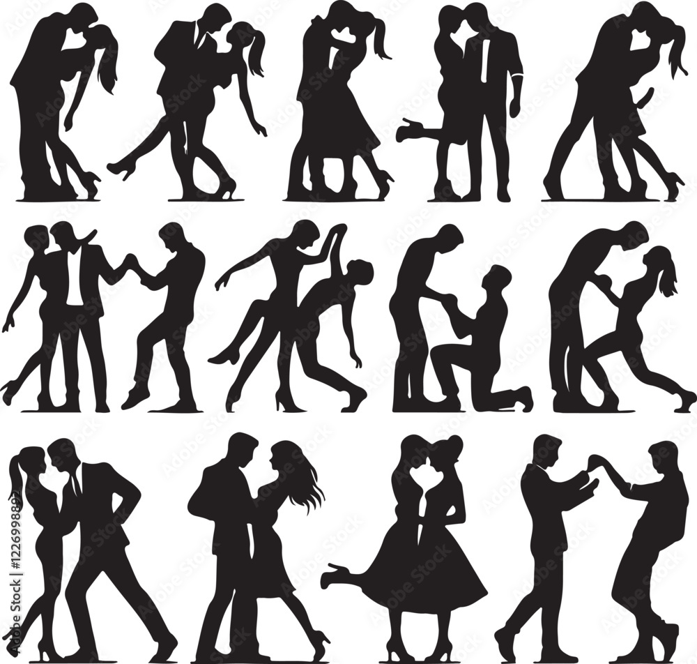 Fototapeta premium set of couple silhouette dancing 