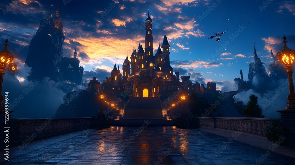 Naklejka premium Beautiful and magnificent 3D cartoon palace, generative AI
