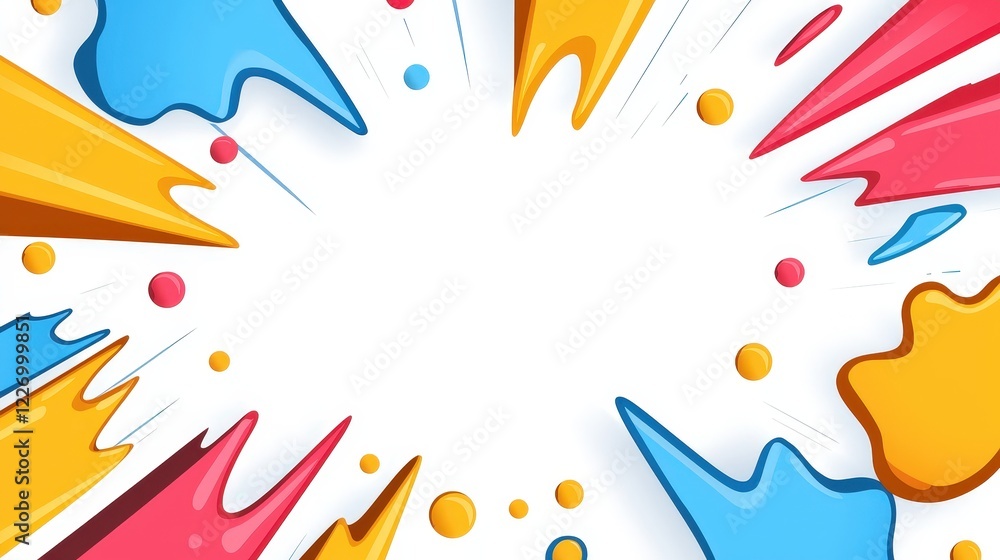 Obraz premium Colorful paint explosion on white background with abstract comic halftone style pattern design
