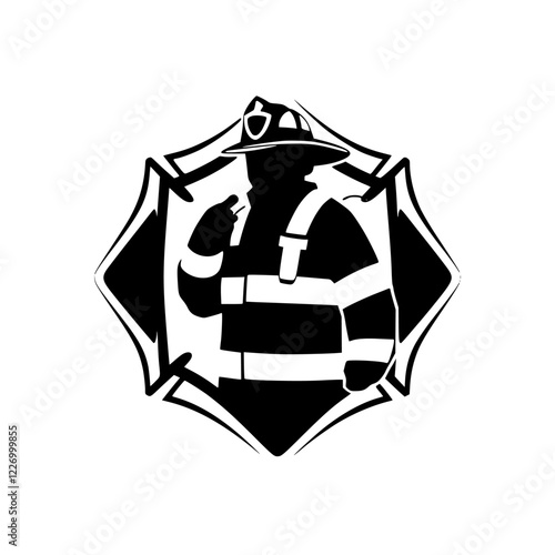 Firefighter Silhouette: A Symbol of Courage and Service. This striking vector graphic design depicts a firefighter in action, embodying bravery, protection, and community service.