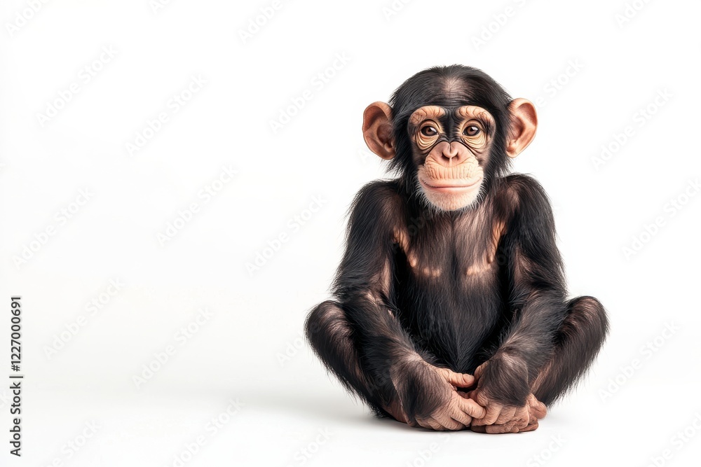 Naklejka premium Adorable baby chimpanzee sitting.