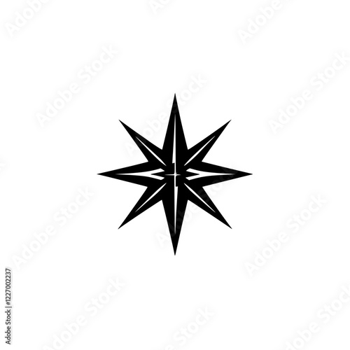 Eight-Pointed Star: Geometric Black and White Minimalist Design. Perfect as a logo, icon, or graphic element.  Simple, sharp lines create a striking symbol of symmetry and abstract art.