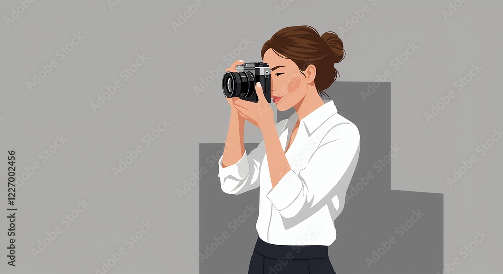 Woman Photographer Using Camera Stylish Vector Illustration Woman Photographer Using Camera Stylish Vector Illustration