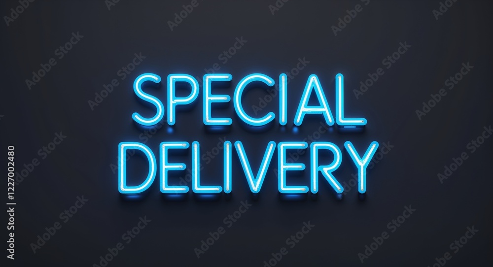 special delivery word lettering with neon blue glow on plain black dark background special delivery word lettering with neon blue glow on plain black dark background