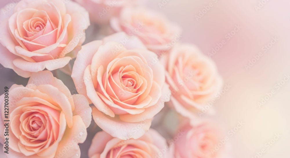 Soft pink roses in bloom with subtle pastel background Soft pink roses in bloom with subtle pastel background