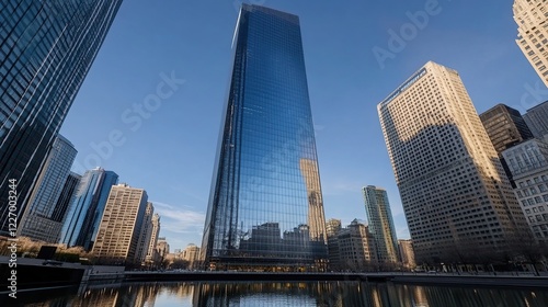 Skyscraper, city, reflection, morning, park, sunlight, urban, architecture, business, financial