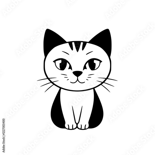 Adorable Black and White Cat Illustration - Cute Kitten Cartoon Graphic