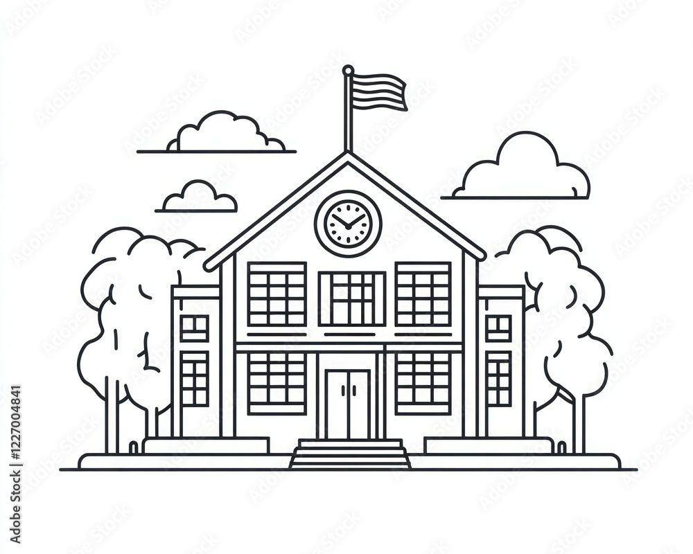 Fototapeta premium A Simple Line Drawing Of A School Building