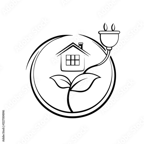 Eco-friendly home icon with electric plug and plant representing sustainable energy