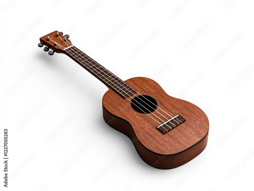 Fototapeta premium Brown ukulele on clean white background showcasing musical instrument for photography or design projects