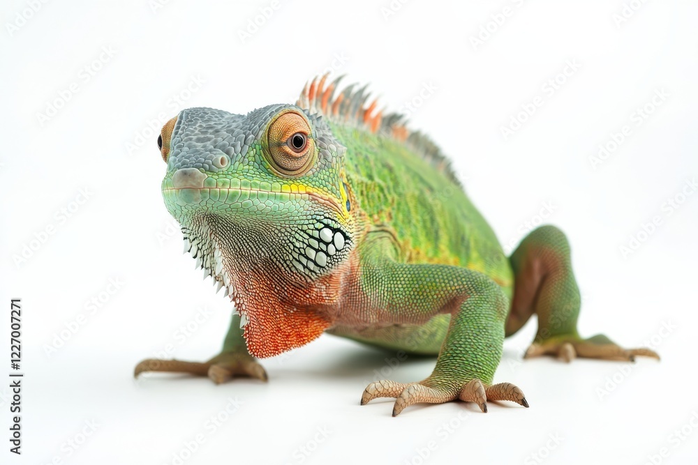 Obraz premium Vibrant Green Lizard on White Background