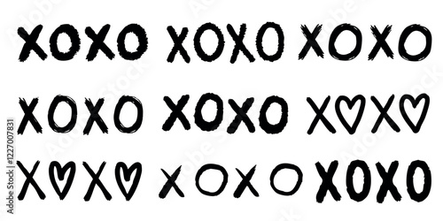 Greeting lettering hugs and kisses letter hand drawn grunge graffiti phrase. Ink pastel charcoal collection. 