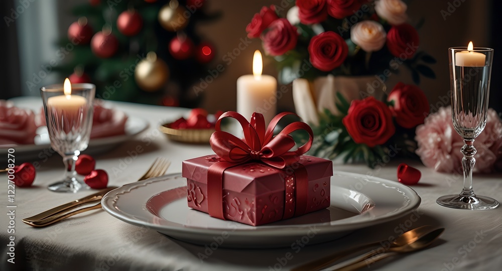 A red gift box placed on a table, accompanied by a Christmas tree, enhancing the holiday spirit. A red gift box placed on a table, accompanied by a Christmas tree, enhancing the holiday spirit.