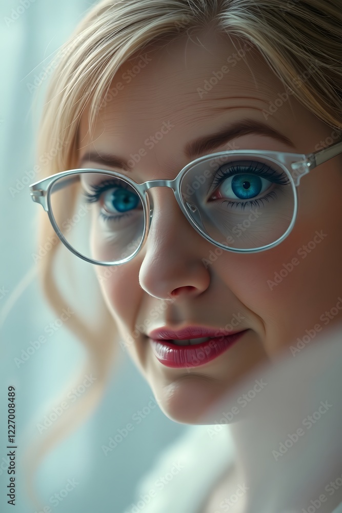Fototapeta premium A old woman with rich brown skin and rimless glasses.