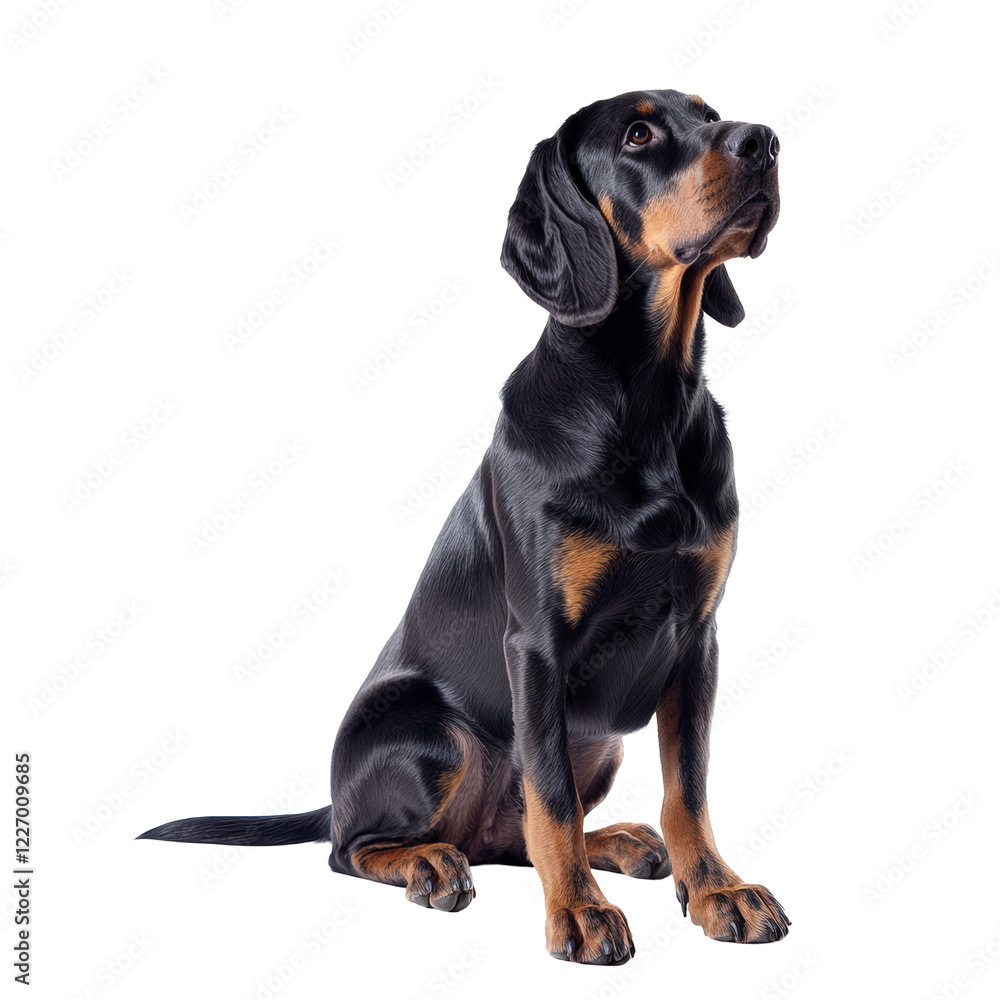 Isolated Full Body Shot of Sitting Black and Tan Dog Isolated Full Body Shot of Sitting Black and Tan Dog