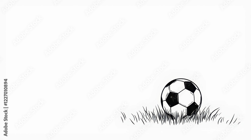 Naklejka premium Line Art of a Soccer Ball on a Grassy Field