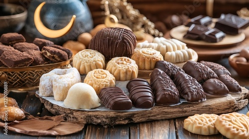 Assortment of Delicious Middle Eastern Sweets and Chocolates for Eid al-Fitr or Ramadan photo