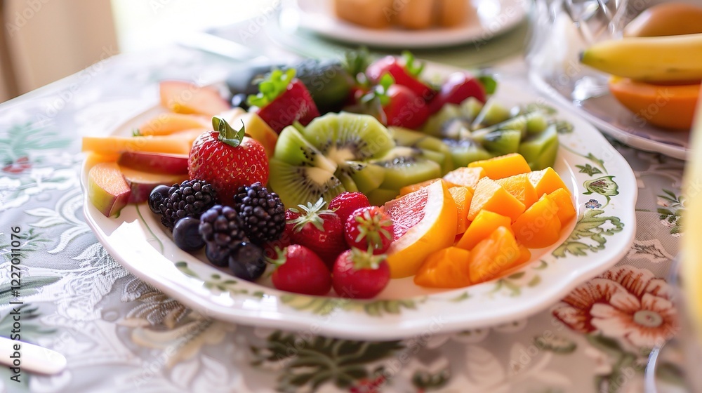 A visually appealing balanced plate filled with an array of colorful fruits and vegetables. The plate showcases a diverse selection of fresh produce, highlighting the importance of a healthy and nutri A visually appealing balanced plate filled with an array of colorful fruits and vegetables. The plate showcases a diverse selection of fresh produce, highlighting the importance of a healthy and nutri