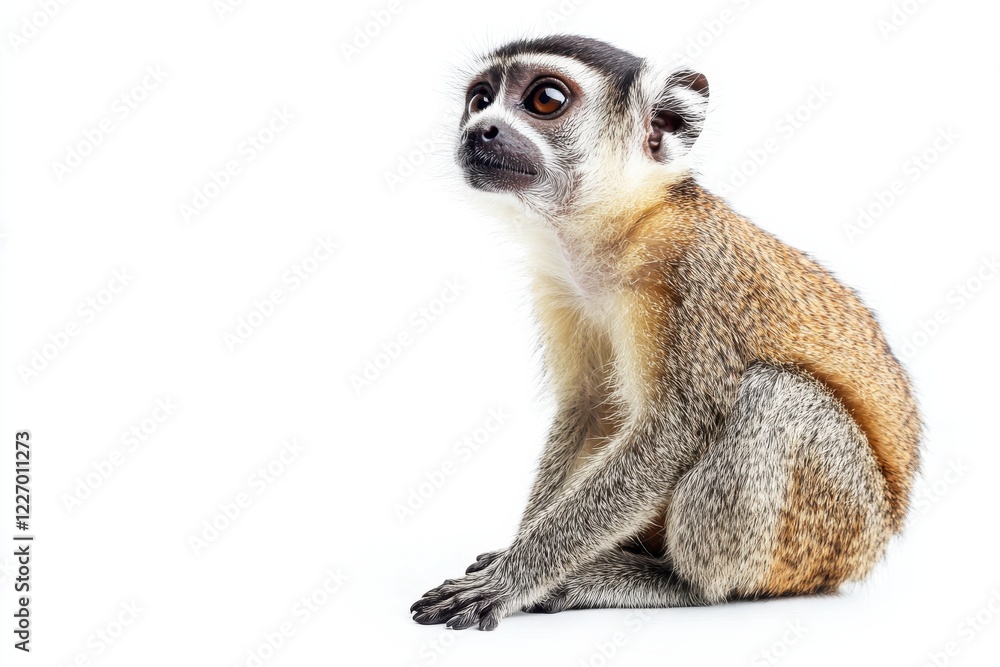 Fototapeta premium Small monkey sitting, looking up.