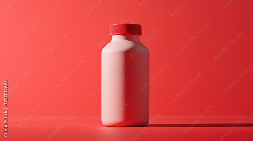 Minimalist red bottle placed against a bold red background Minimalist red bottle placed against a bold red background