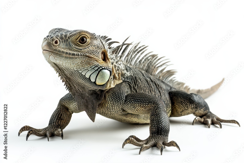 Obraz premium Green iguana posing against white background