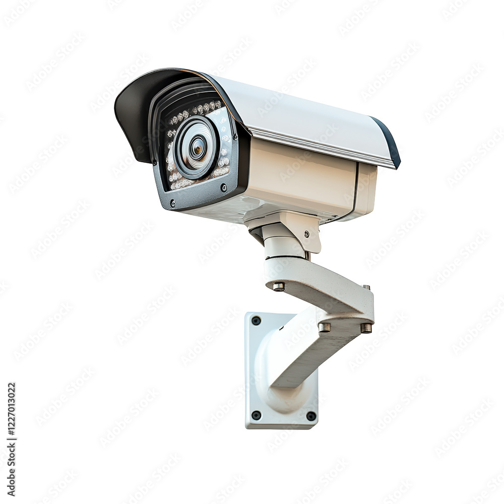 Isolated White Wall-Mounted Surveillance Security Camera Isolated White Wall-Mounted Surveillance Security Camera