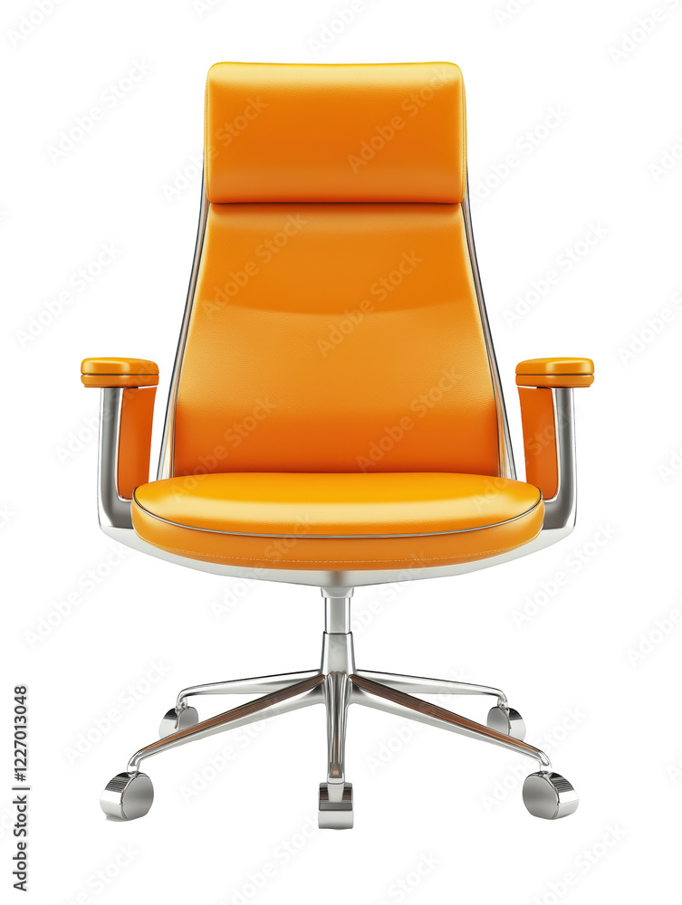 Isolated Orange Leather Ergonomic High-Back Office Chair Isolated Orange Leather Ergonomic High-Back Office Chair
