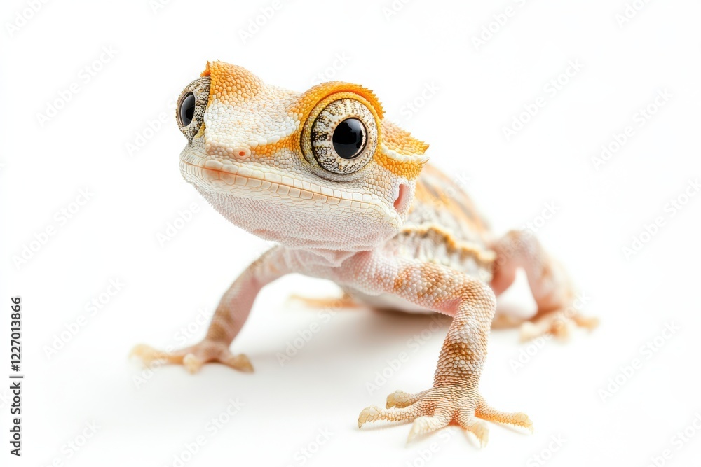 Adorable gecko portrait against white backdrop Adorable gecko portrait against white backdrop