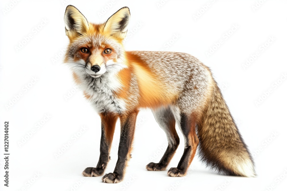 Fototapeta premium Red Fox Standing on White Background
