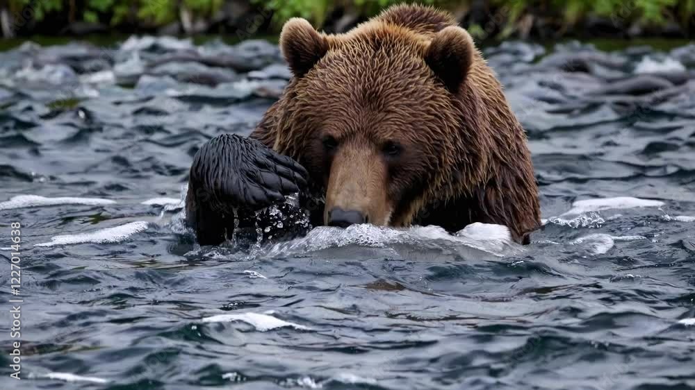 Majestic Brown Bear Fishing in Alaskan River Majestic Brown Bear Fishing in Alaskan River