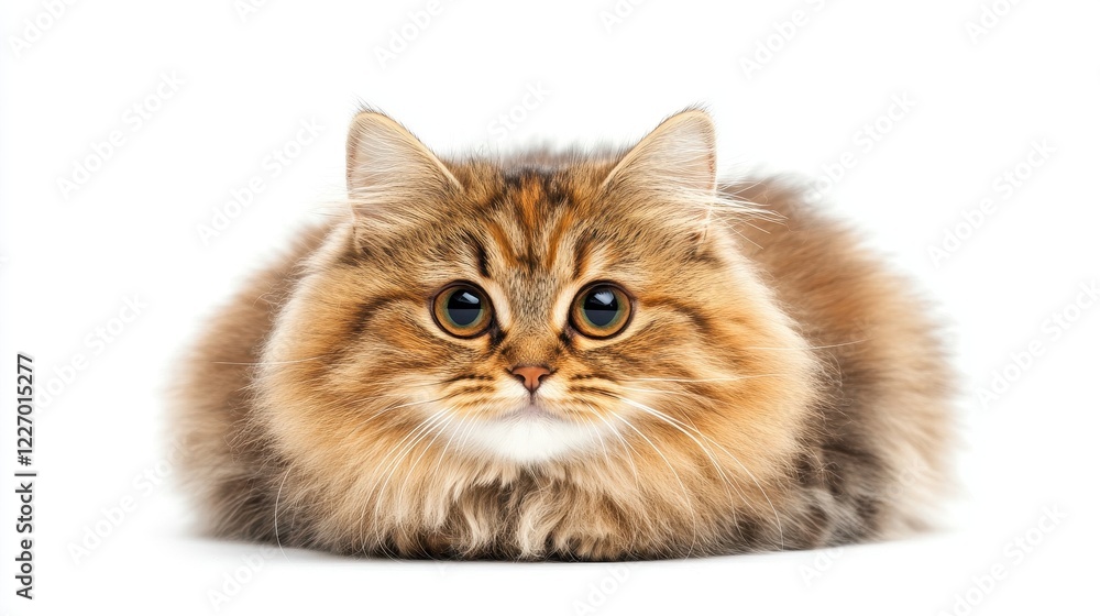 Obraz premium Fluffy longhair cat sits, facing camera. Perfect for pet product ads, websites, or blogs.