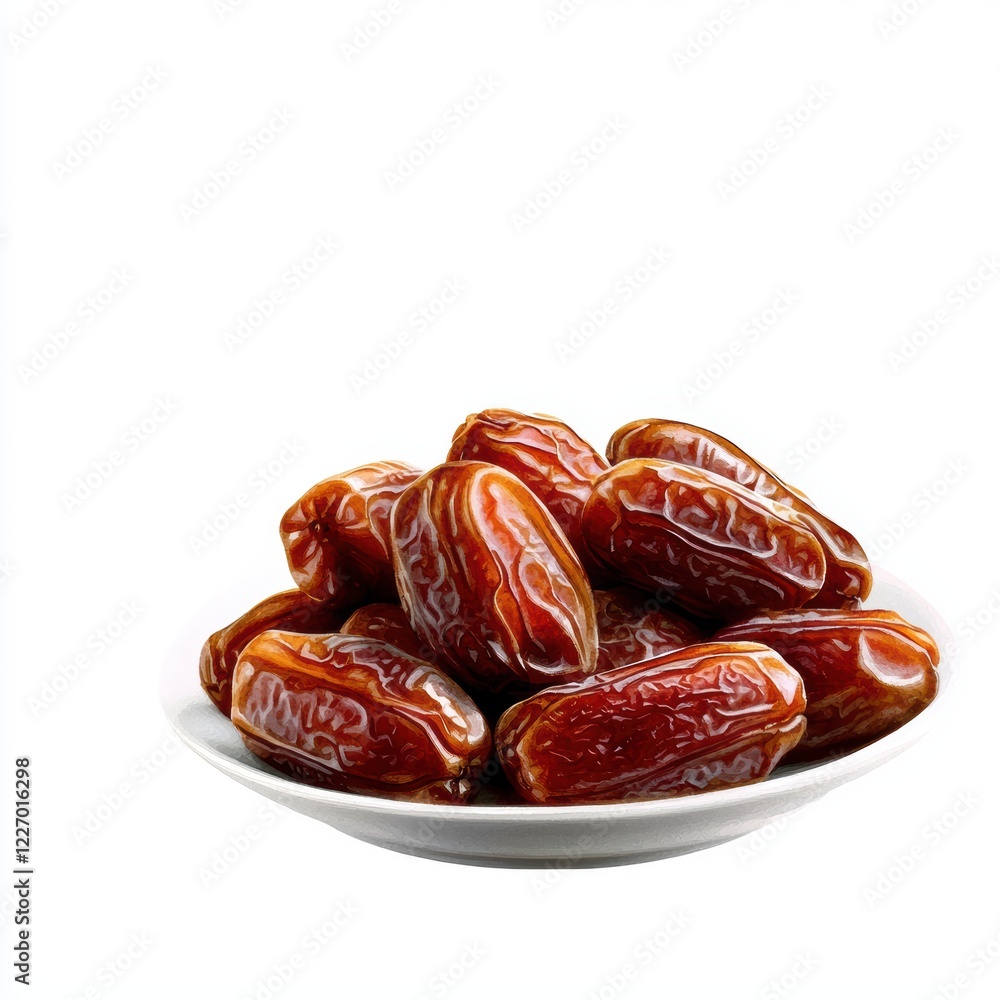 A plate of delicious, ripe dates, showcasing their rich brown color and smooth texture, perfect for snacking or adding to recipes. A plate of delicious, ripe dates, showcasing their rich brown color and smooth texture, perfect for snacking or adding to recipes.