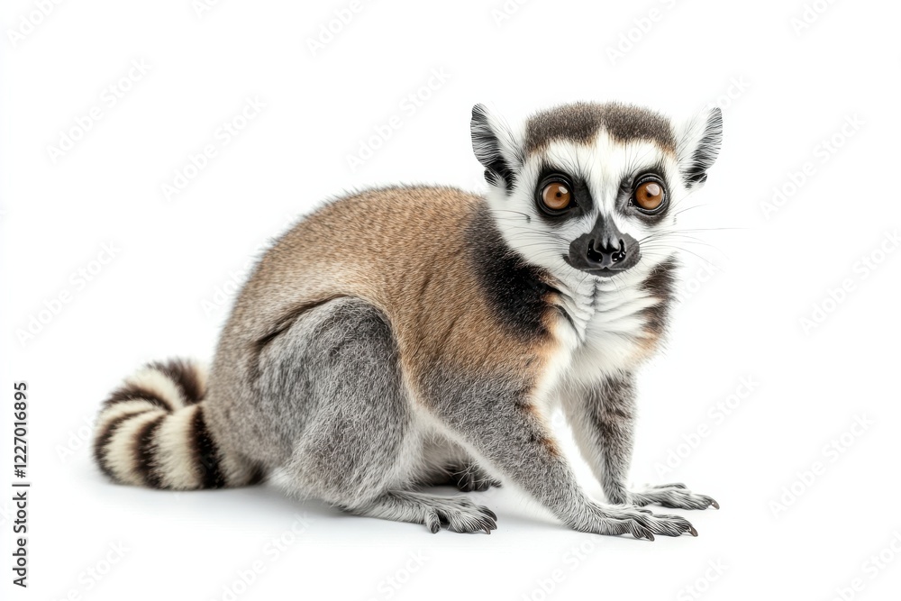 Fototapeta premium Ring-tailed lemur sitting on white background