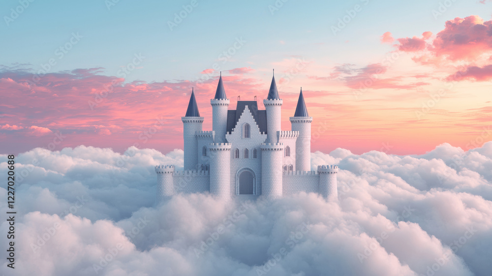fantasy castle in clouds with vivid skies creates magical atmosphere. enchanting scene features towering spires and soft, fluffy clouds, evoking sense of wonder and imagination fantasy castle in clouds with vivid skies creates magical atmosphere. enchanting scene features towering spires and soft, fluffy clouds, evoking sense of wonder and imagination