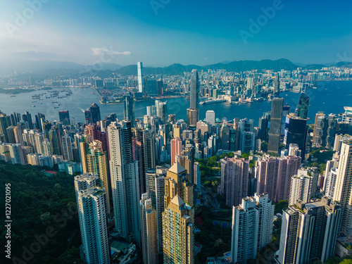 Canvas Print Aerial view of Hong Kong city in daytime