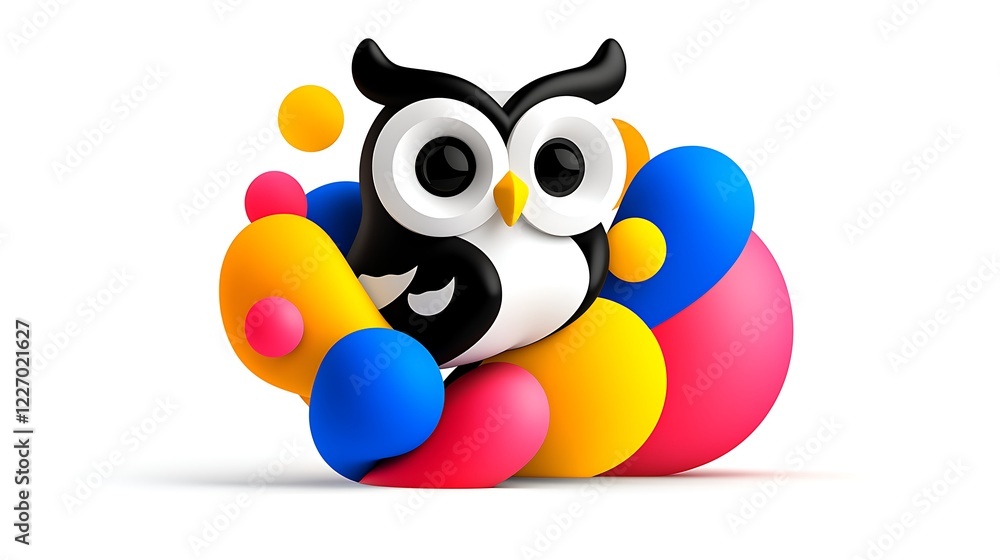 Fototapeta premium Playful Cartoon Owl in Colorful Abstract Shapes