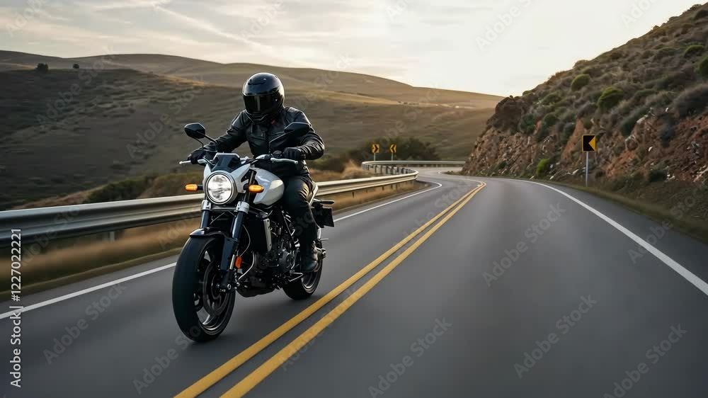 Motorcycle, road and man riding for freedom, adventure and travel with vehicle, speed and highway. Rider, bike and landscape with transportation, route and journey concept Motorcycle, road and man riding for freedom, adventure and travel with vehicle, speed and highway. Rider, bike and landscape with transportation, route and journey concept
