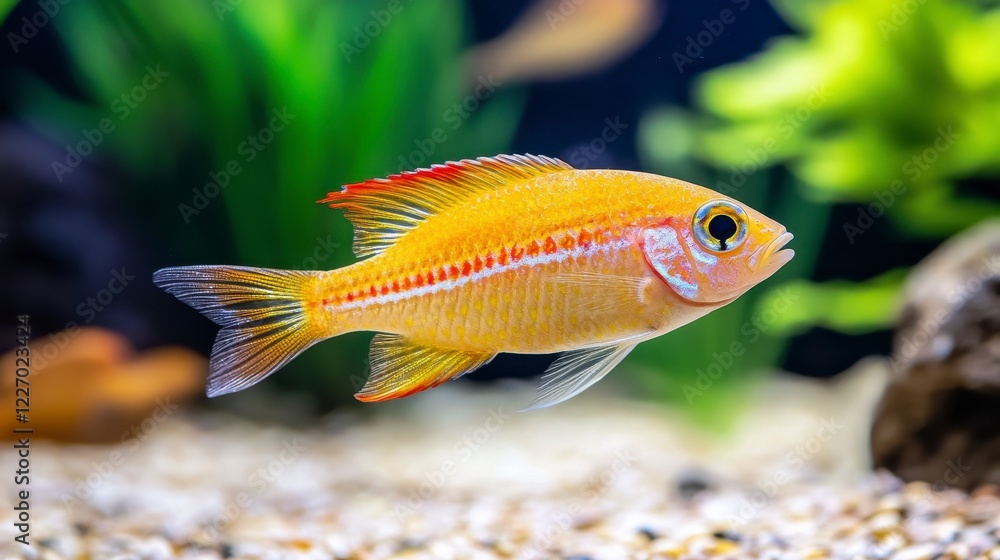 Obraz premium Vibrant Yellow Fish Swimming Gracefully in a Clear Aquarium Environment