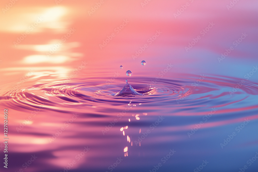 Water Droplet Falling into a Colorful, Tranquil Surface Water Droplet Falling into a Colorful, Tranquil Surface