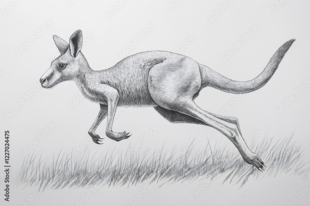 Fototapeta premium Graphite pencil sketch capturing a kangaroo gracefully hopping across the vast Australian outback, embodying the spirit of wildlife and freedom