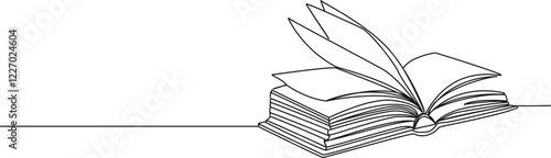 continuous single line drawing of open book, line art vector illustration