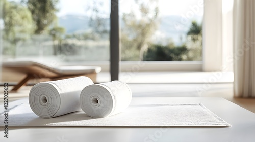 spa relaxation clean white towels on table photo