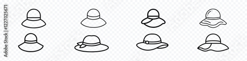 Brim hat line icon. Cowboy wide brim hat icon outline vector. Fedora hat outline vector icon. 