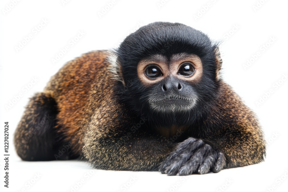 Fototapeta premium Adorable monkey resting on white background